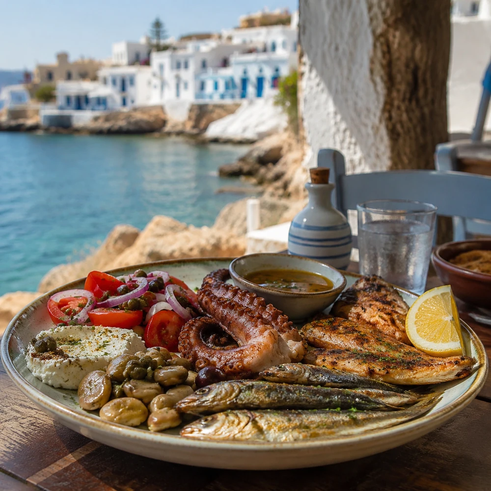 Παραδοσιακή ελληνική νησιωτική γαστρονομία δίπλα στο Αιγαίο